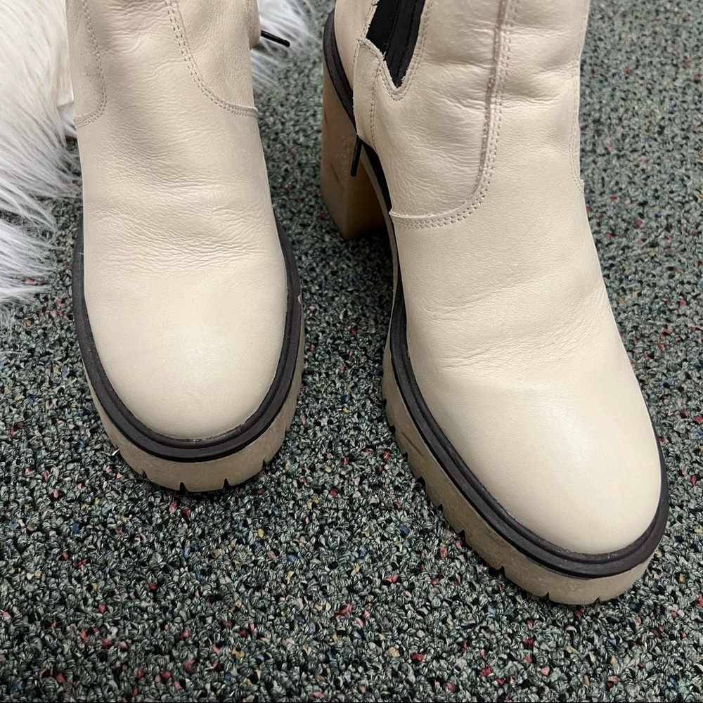 FREE PEOPLE Bone White Cream & Black Leather James Chelsea Chunky Heeled Boot 9 - Picture 12 of 16